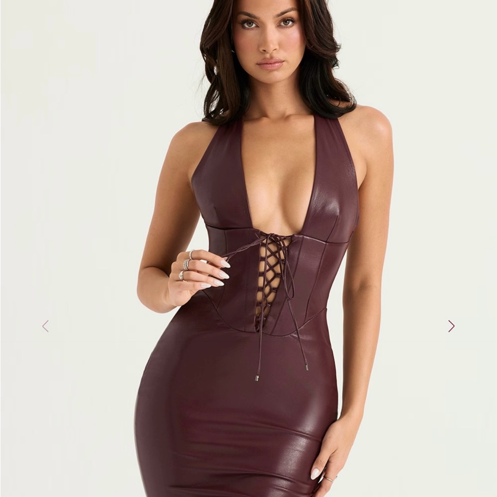 House of CB Jacqueta Wine Vegan Leather Midi Dress